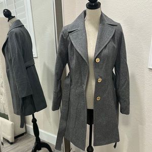 Michael kors gray wool blend belted coat